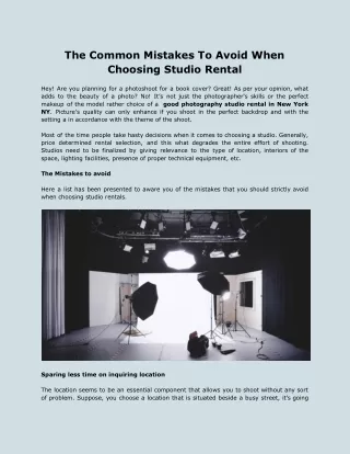 The Common Mistakes To Avoid When Choosing Studio Rental