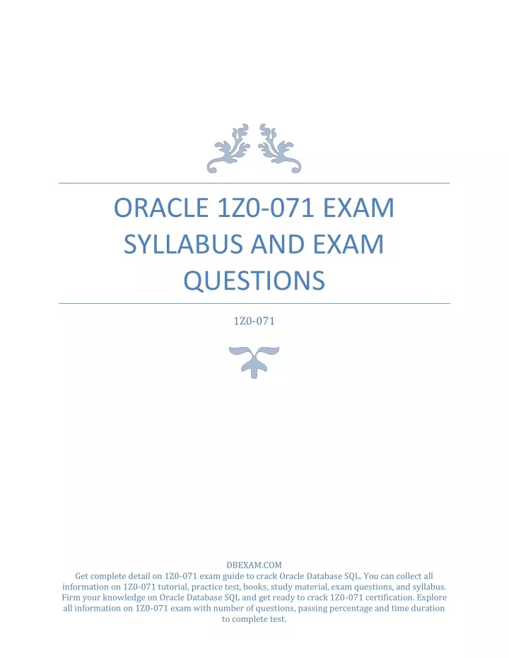 oracle 1z0 071 exam syllabus and exam questions