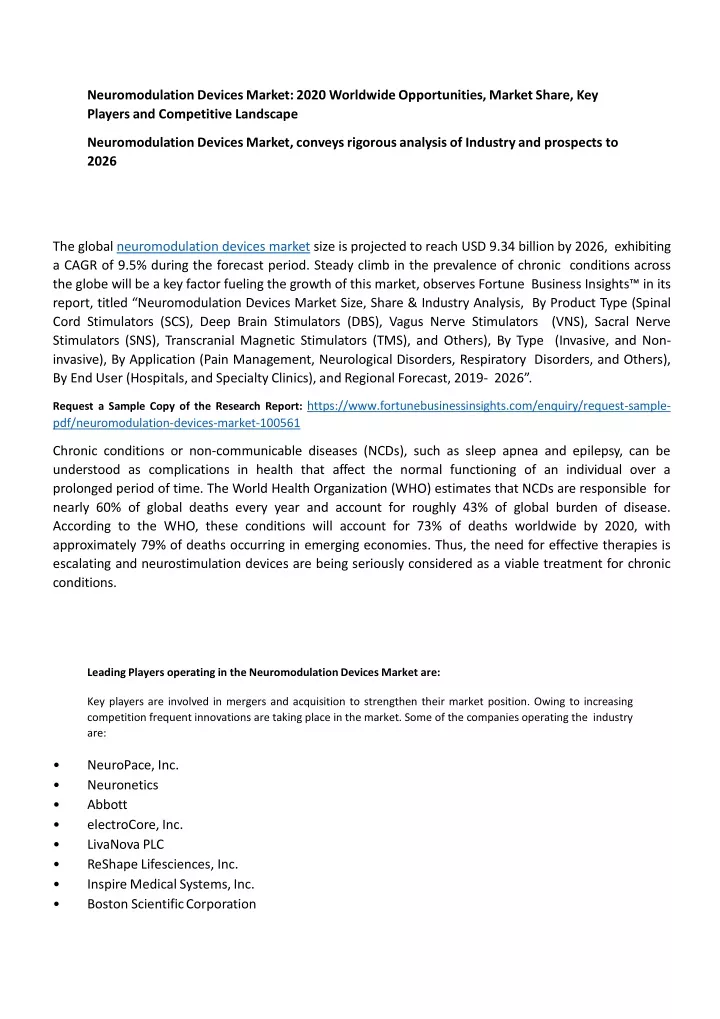 neuromodulation devices market 2020 worldwide