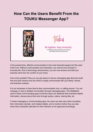 How Can the Users Benefit From the TOUKU Messenger App?