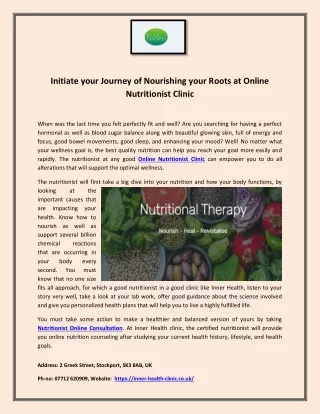 Initiate your Journey of Nourishing your Roots at Online Nutritionist Clinic