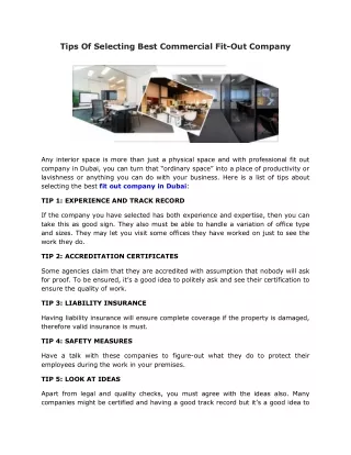 tips of selecting best commercial fit out company