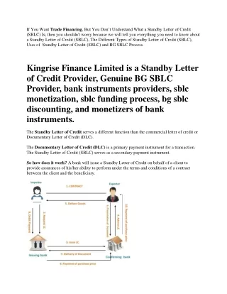 If You Want Trade Financing, But You Don’t Understand What a Standby Letter of Credit (SBLC) Is