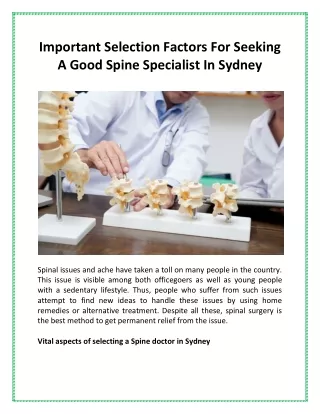 Important Selection Factors For Seeking A Good Spine Specialist In Sydney