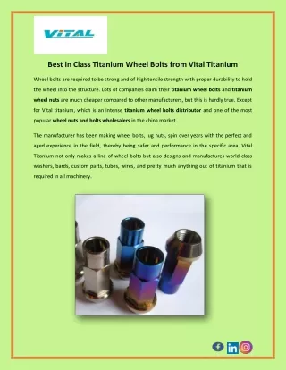 Best in Class Titanium Wheel Bolts from Vital Titanium