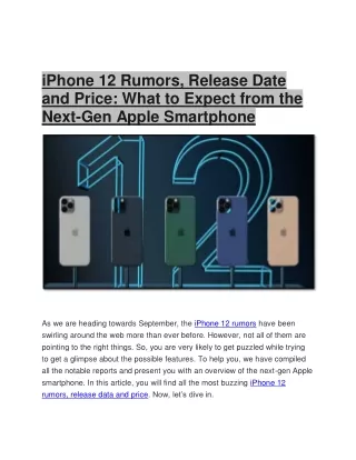iPhone 12 Rumors, Release Date and Price