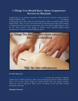 3 Things You Should Know About Acupuncture Services in Maryland