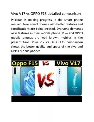 Vivo V17 vs OPPO F15 detailed Comparison