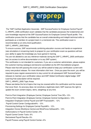 sap c hrhpc 2005 certification description