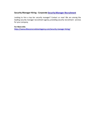 security manager hiring corporate security