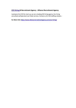 ceo hiring recruitment agency alliance