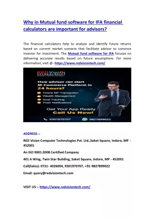 why in mutual fund software for ifa financial