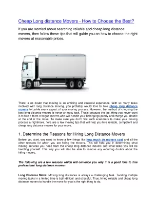 cheap long distance movers how to choose the best
