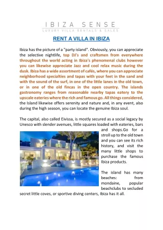 IbizaSense - RENT A VILLA IN IBIZA