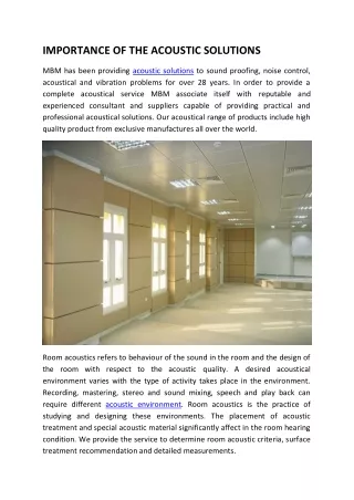 importance of the acoustic solutions