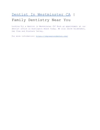 Dentist In Westminster CA | Family Dentistry Near You