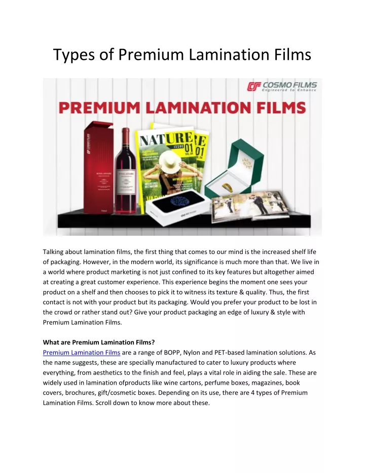 types of premium lamination films