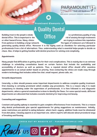 Prominent Elements of A Quality Dental Office