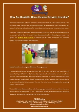 Why Are Disability Home Cleaning Services Essential