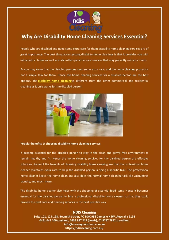 why are disability home cleaning services