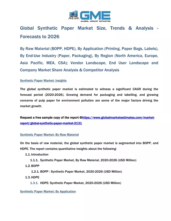global synthetic paper market size trends analysis