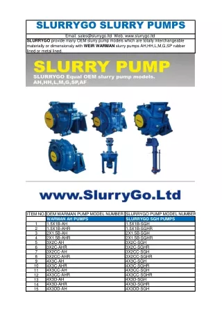 (www.SLURRYGO.com) WARMAN PUMP MODEL NUMBERS