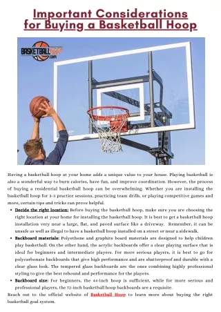 Important Considerations for Buying a Basketball Hoop