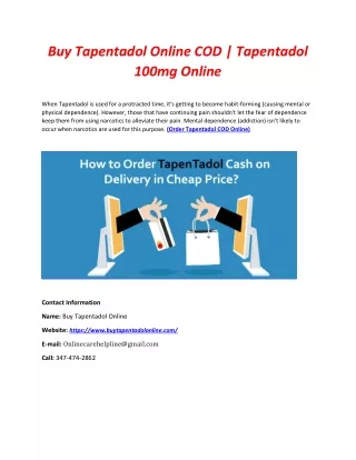 Buy Tapentadol Online COD | Tapentadol 100mg Online