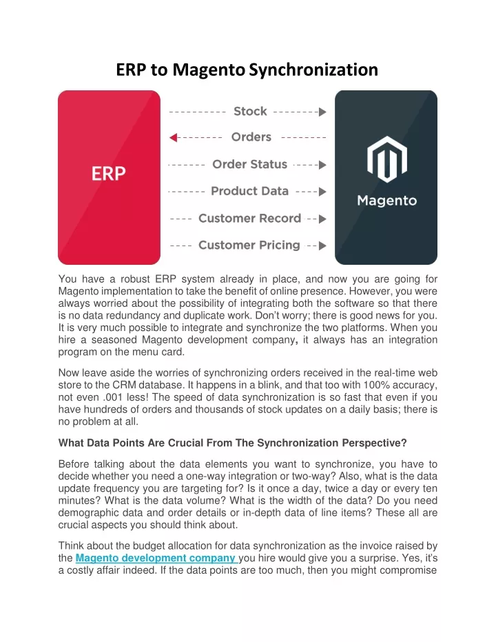 erp to magento synchronization