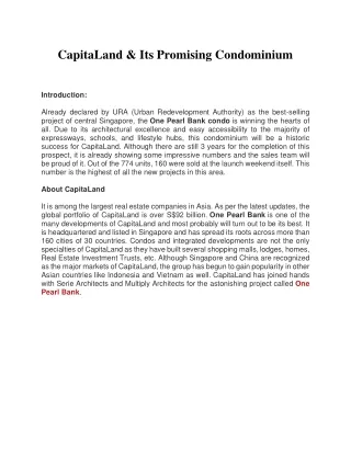 CapitaLand & Its Promising Condominium