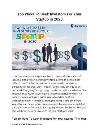 top ways to seek investors for your startup