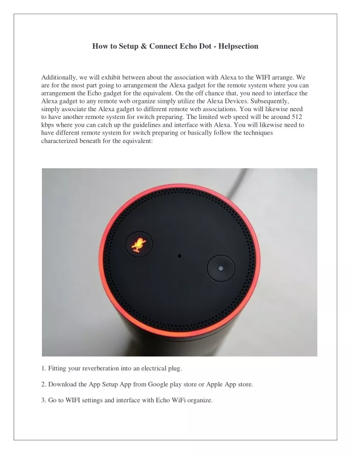 how to setup connect echo dot helpsection