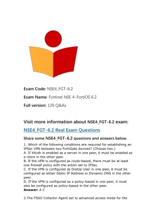 NSE4_FGT-6.2 Real Exam Questions for Fortinet NSE 4 Certification