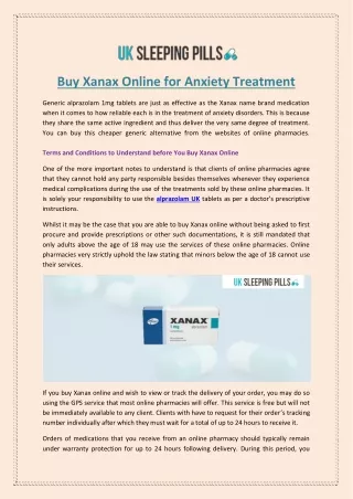 Buy Xanax Online for Anxiety Treatment