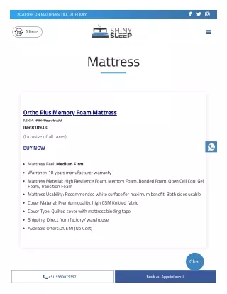 Buy Memory Foam Mattress online - Shinysleep