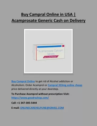 Buy Campral Online | Acamprosate Generic Cash on Delivery