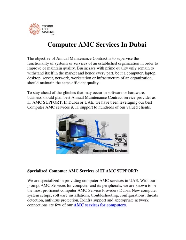 computer amc services in dubai the objective