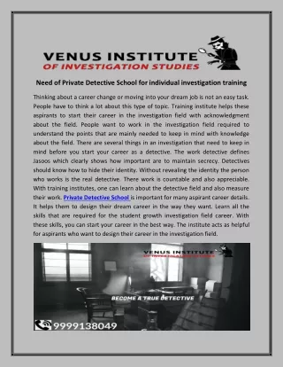 need of private detective school for individual