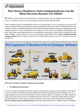 How Heavy Machinery Parts Catalog Software Can Be Silent Revenue Booster For OEMs?