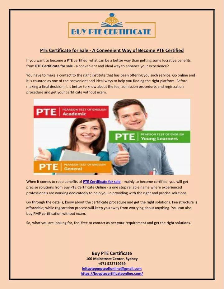 pte certificate for sale a convenient