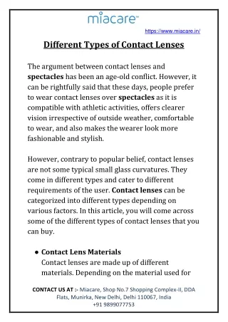 Different Types of Contact Lenses