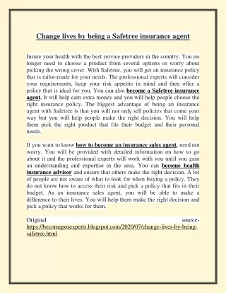 change lives by being a safetree insurance agent