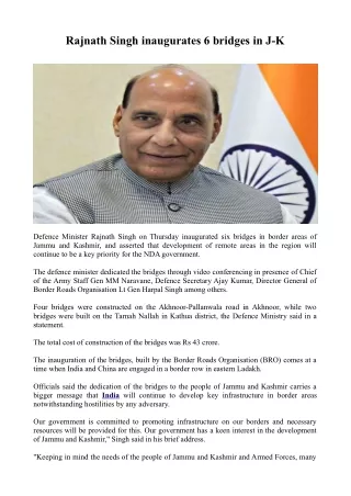 rajnath singh inaugurates 6 bridges in j k