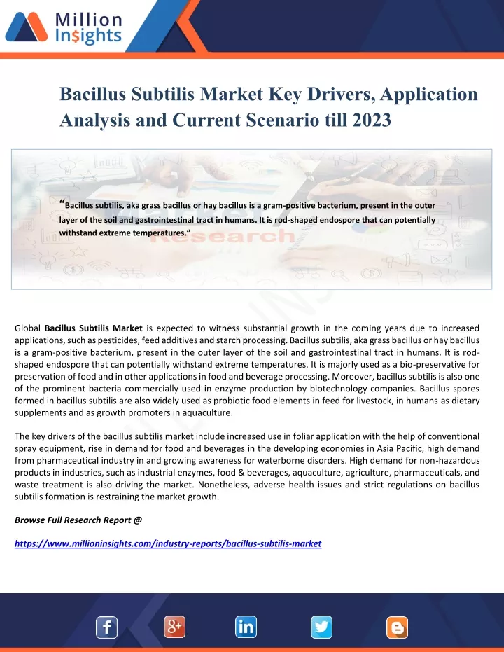 bacillus subtilis market key drivers application