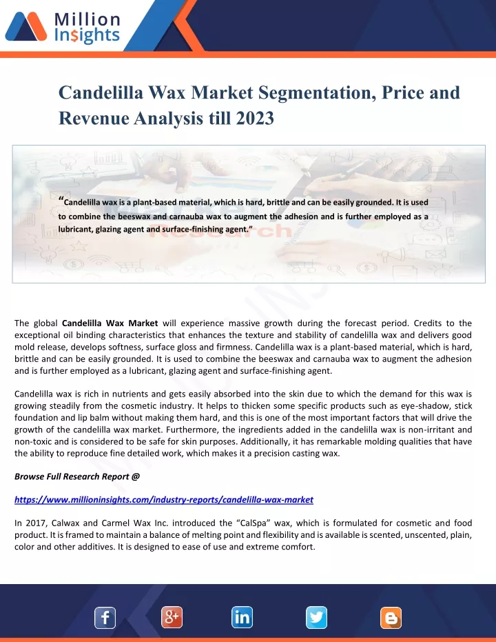 candelilla wax market segmentation price