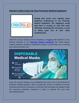 Maintain Safety Using Top-Class Protective Medical Equipment