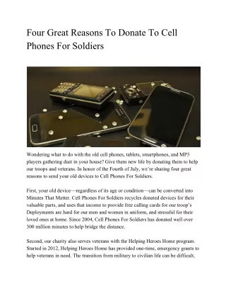 Four great reasons to donate to cell phones for soldiers