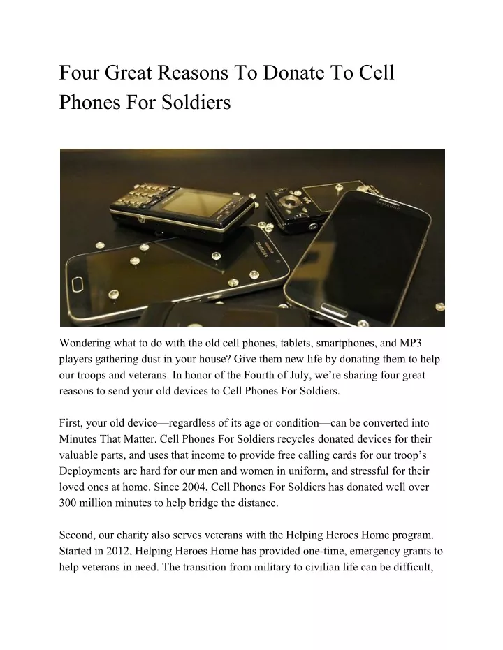 four great reasons to donate to cell phones