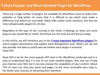 5 Most Popular and Much Needed Plugin for WordPress