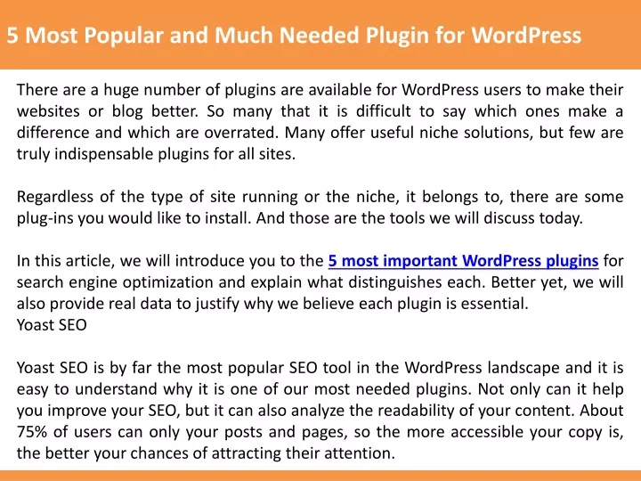 5 most popular and much needed plugin